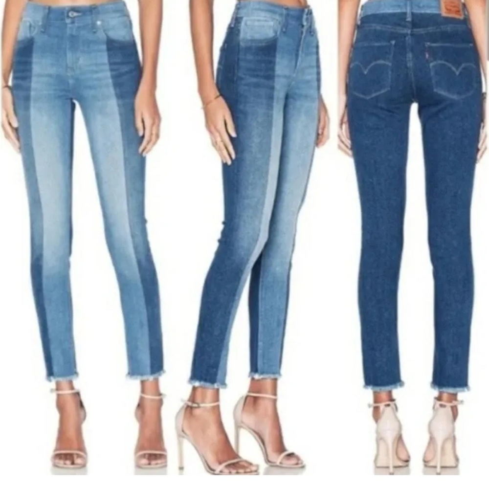 Levi's premium Jeans 721 High Rise Raw Hem Skinny Japanese Denim Two Toned Sz 28